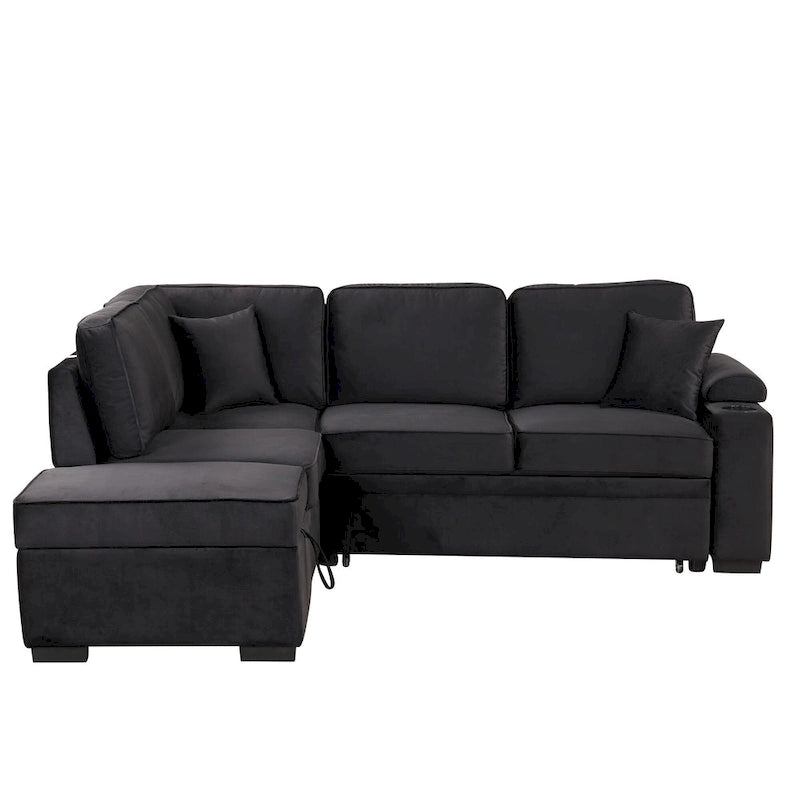 Sofá seccional cama en forma de L gris con otomana de almacenamiento, para 3-4 personas