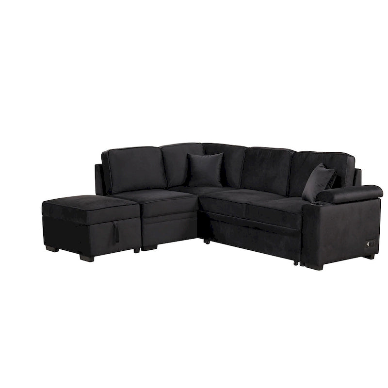 Sofá seccional cama en forma de L gris con otomana de almacenamiento, para 3-4 personas