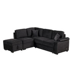 Sofá seccional cama en forma de L gris con otomana de almacenamiento, para 3-4 personas