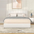 Base de cama tapizada con canales de bouclé color marfil, tamaño queen, capacidad para 2 personas