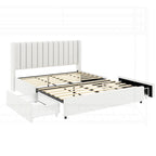 Base de cama tapizada con canales de bouclé color marfil, tamaño queen, capacidad para 2 personas