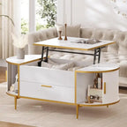 Mesa de centro elevable acanalada con puerta corredera tipo granero, roble / azul / blanco, para 1