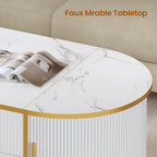 Mesa de centro elevable acanalada con puerta corredera tipo granero, roble / azul / blanco, para 1