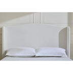 Cama King tapizada en chenilla blanca crema con cabecero tipo ala y respaldo curvado, para 2