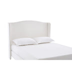 Cama King tapizada en chenilla blanca crema con cabecero tipo ala y respaldo curvado, para 2