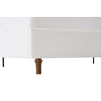 Cama King tapizada en chenilla blanca crema con cabecero tipo ala y respaldo curvado, para 2