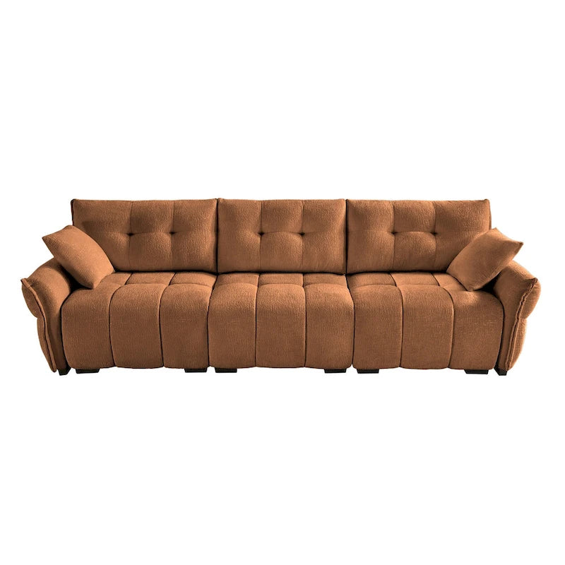 Sofá capitoné de chenilla con cojines, de 1 a 4 plazas (blanco / azul / verde / naranja quemado)