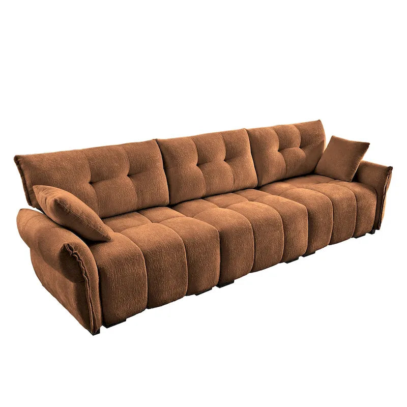 Sofá capitoné de chenilla con cojines, de 1 a 4 plazas (blanco / azul / verde / naranja quemado)