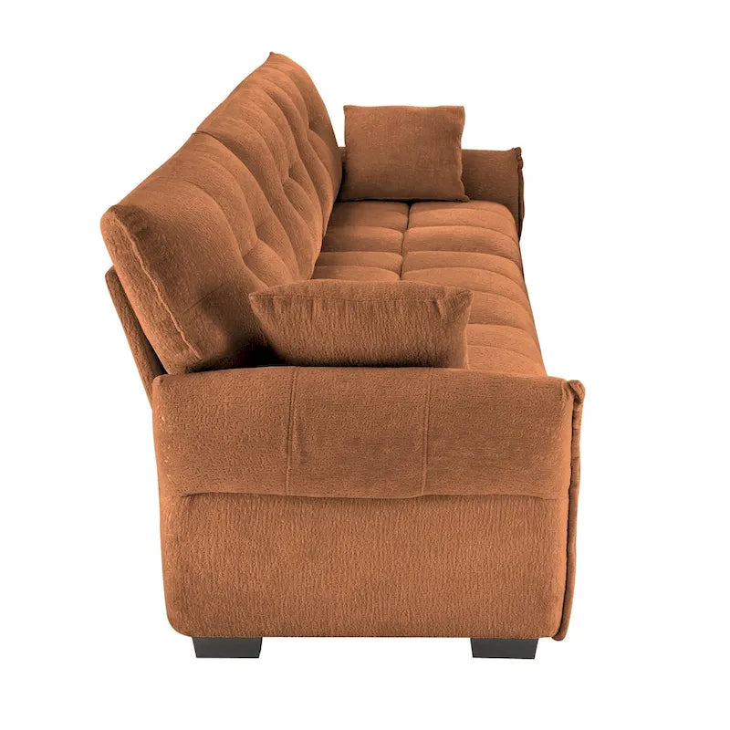 Sofá capitoné de chenilla con cojines, de 1 a 4 plazas (blanco / azul / verde / naranja quemado)