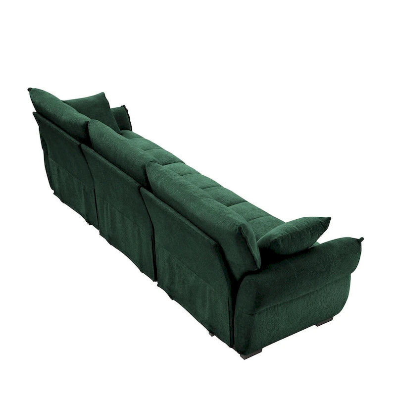 Sofá capitoné de chenilla con cojines, de 1 a 4 plazas (blanco / azul / verde / naranja quemado)