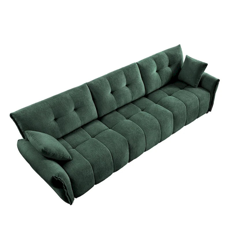 Sofá capitoné de chenilla con cojines, de 1 a 4 plazas (blanco / azul / verde / naranja quemado)
