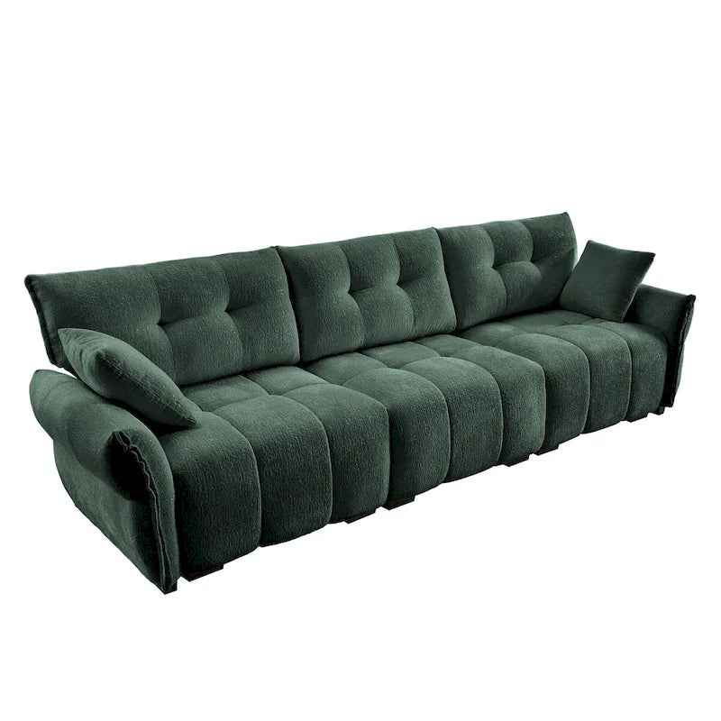 Sofá capitoné de chenilla con cojines, de 1 a 4 plazas (blanco / azul / verde / naranja quemado)