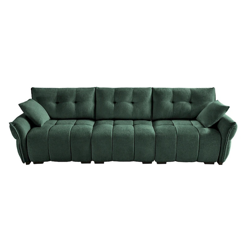 Sofá capitoné de chenilla con cojines, de 1 a 4 plazas (blanco / azul / verde / naranja quemado)