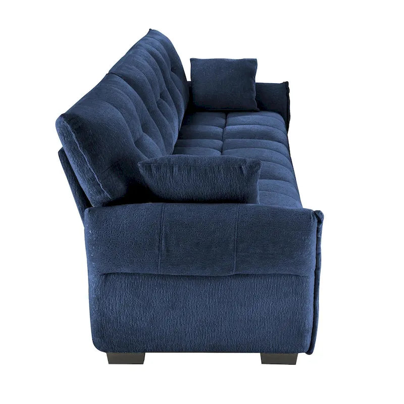 Sofá capitoné de chenilla con cojines, de 1 a 4 plazas (blanco / azul / verde / naranja quemado)