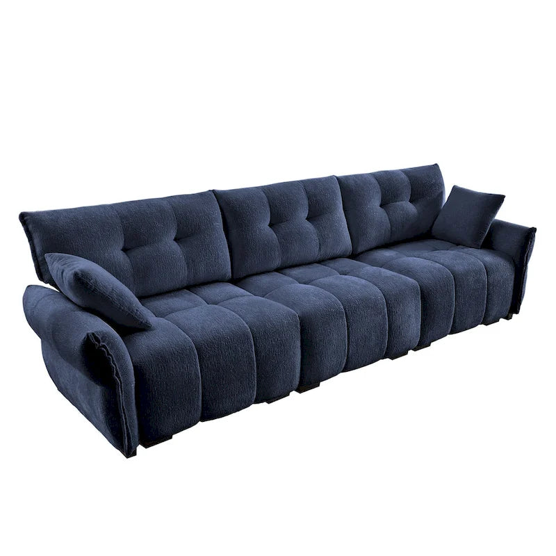 Sofá capitoné de chenilla con cojines, de 1 a 4 plazas (blanco / azul / verde / naranja quemado)