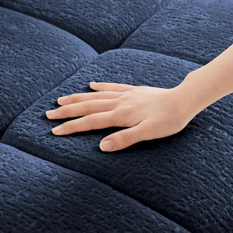 Sofá capitoné de chenilla con cojines, de 1 a 4 plazas (blanco / azul / verde / naranja quemado)