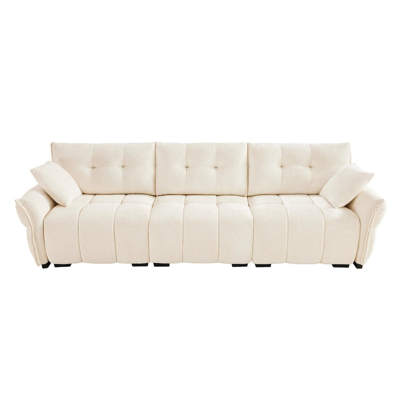 Sofá capitoné de chenilla con cojines, de 1 a 4 plazas (blanco / azul / verde / naranja quemado)