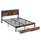 Cama Plataforma King Size Negra Marrón con Cabecero LED y Cajones de Almacenamiento, Capacidad para 2 personas