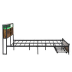 Cama Plataforma King Size Negra Marrón con Cabecero LED y Cajones de Almacenamiento, Capacidad para 2 personas