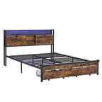 Cama Plataforma King Size Negra Marrón con Cabecero LED y Cajones de Almacenamiento, Capacidad para 2 personas