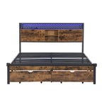 Cama Plataforma King Size Negra Marrón con Cabecero LED y Cajones de Almacenamiento, Capacidad para 2 personas