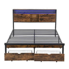 Cama Plataforma King Size Negra Marrón con Cabecero LED y Cajones de Almacenamiento, Capacidad para 2 personas