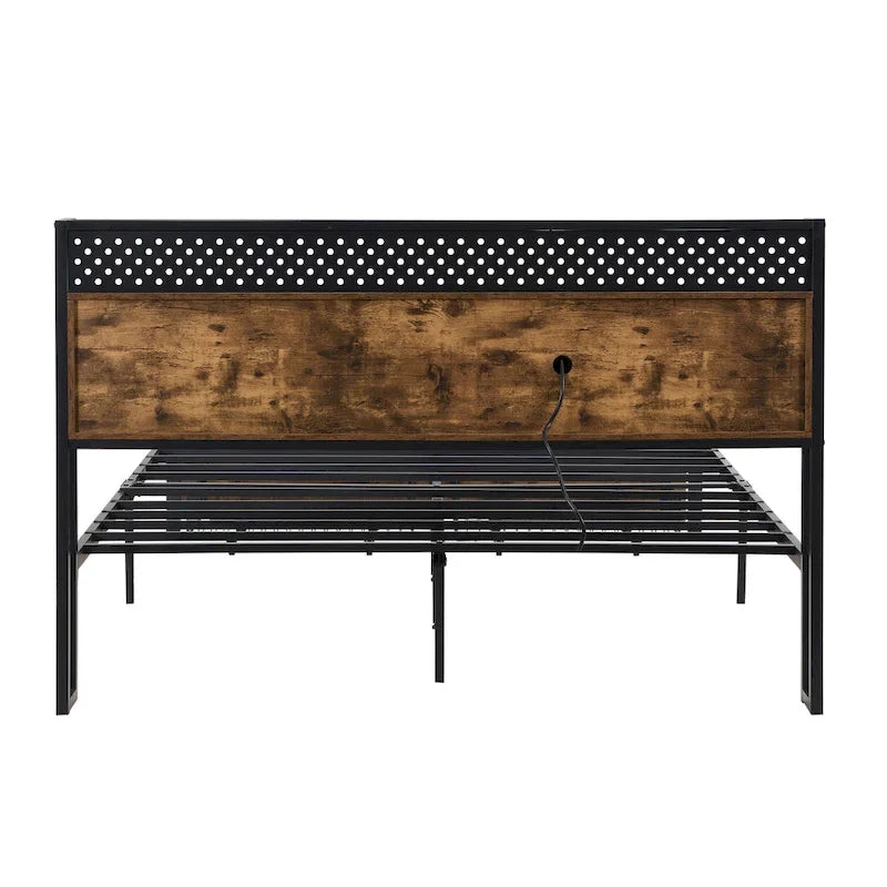 Cama Plataforma King Size Negra Marrón con Cabecero LED y Cajones de Almacenamiento, Capacidad para 2 personas