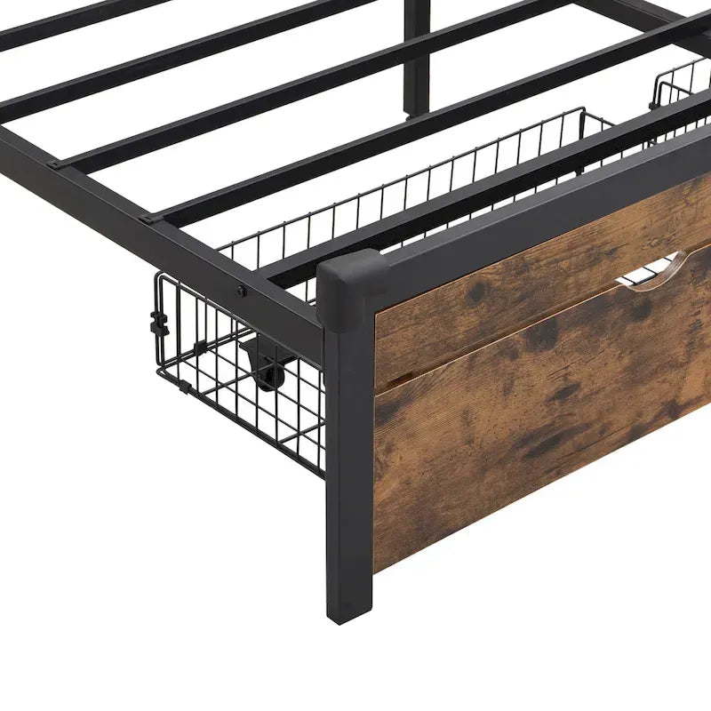 Cama Plataforma King Size Negra Marrón con Cabecero LED y Cajones de Almacenamiento, Capacidad para 2 personas