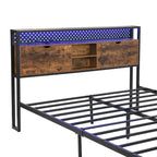 Cama Plataforma King Size Negra Marrón con Cabecero LED y Cajones de Almacenamiento, Capacidad para 2 personas