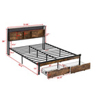 Cama Plataforma King Size Negra Marrón con Cabecero LED y Cajones de Almacenamiento, Capacidad para 2 personas