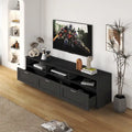 Mueble de TV Moderno Minimalista Negro, 3 Cajones y Estantes Abiertos, Para TV de hasta 80"