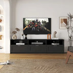 Mueble de TV Moderno Minimalista Negro, 3 Cajones y Estantes Abiertos, Para TV de hasta 80"