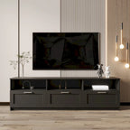 Mueble de TV Moderno Minimalista Negro, 3 Cajones y Estantes Abiertos, Para TV de hasta 80"