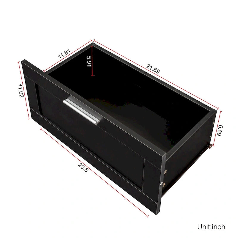 Mueble de TV Moderno Minimalista Negro, 3 Cajones y Estantes Abiertos, Para TV de hasta 80"