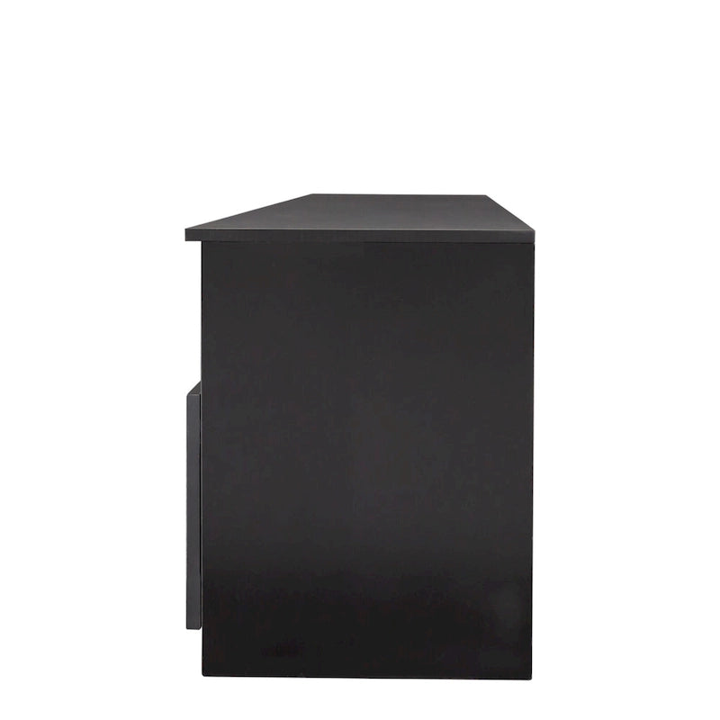 Mueble de TV Moderno Minimalista Negro, 3 Cajones y Estantes Abiertos, Para TV de hasta 80"