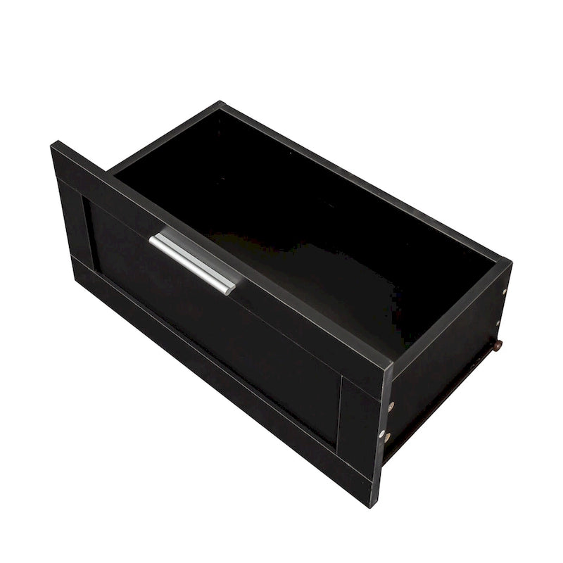 Mueble de TV Moderno Minimalista Negro, 3 Cajones y Estantes Abiertos, Para TV de hasta 80"