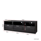 Mueble de TV Moderno Minimalista Negro, 3 Cajones y Estantes Abiertos, Para TV de hasta 80"