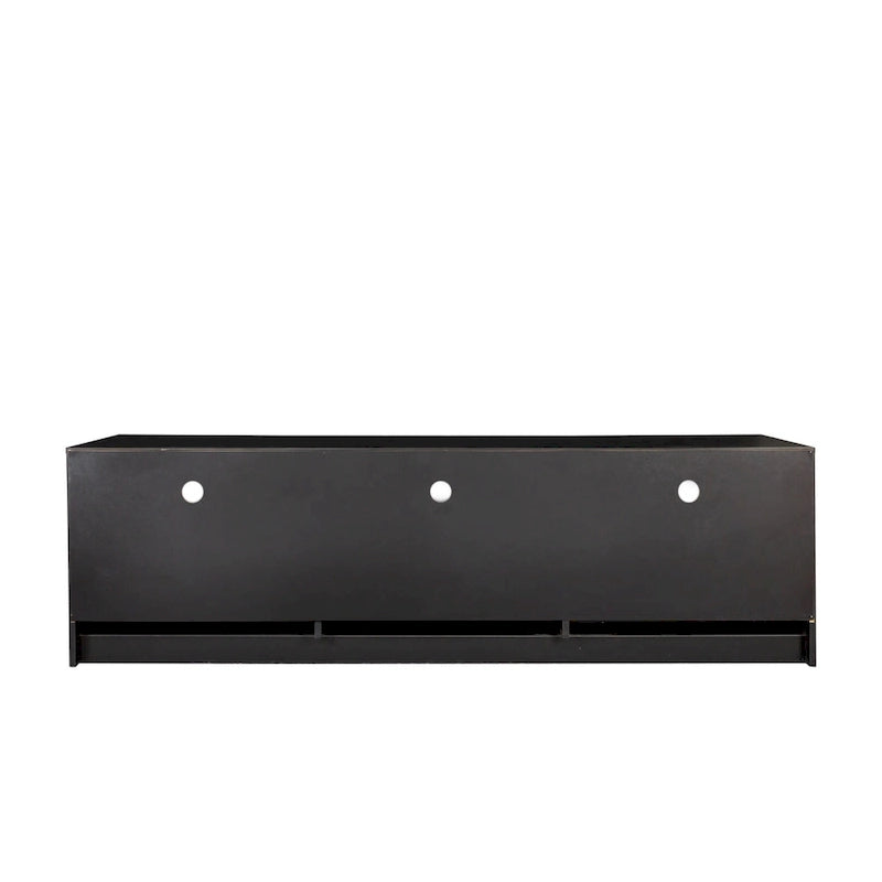 Mueble de TV Moderno Minimalista Negro, 3 Cajones y Estantes Abiertos, Para TV de hasta 80"