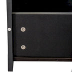 Mueble de TV Moderno Minimalista Negro, 3 Cajones y Estantes Abiertos, Para TV de hasta 80"