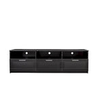 Mueble de TV Moderno Minimalista Negro, 3 Cajones y Estantes Abiertos, Para TV de hasta 80"