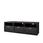 Mueble de TV Moderno Minimalista Negro, 3 Cajones y Estantes Abiertos, Para TV de hasta 80"