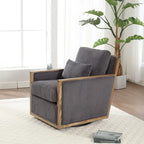 Sillón tapizado giratorio 360° en forma de barril, color beige/gris oscuro/camel, asiento individual