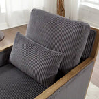 Sillón tapizado giratorio 360° en forma de barril, color beige/gris oscuro/camel, asiento individual