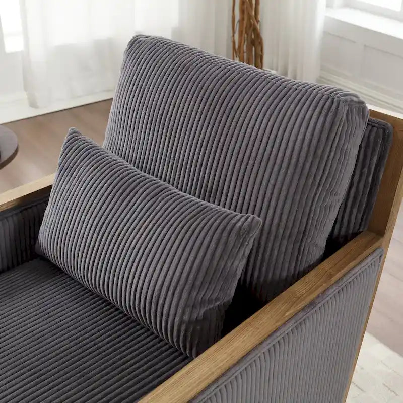 Sillón tapizado giratorio 360° en forma de barril, color beige/gris oscuro/camel, asiento individual