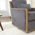 Sillón tapizado giratorio 360° en forma de barril, color beige/gris oscuro/camel, asiento individual