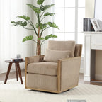 Sillón tapizado giratorio 360° en forma de barril, color beige/gris oscuro/camel, asiento individual