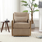 Sillón tapizado giratorio 360° en forma de barril, color beige/gris oscuro/camel, asiento individual