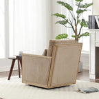 Sillón tapizado giratorio 360° en forma de barril, color beige/gris oscuro/camel, asiento individual