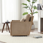 Sillón tapizado giratorio 360° en forma de barril, color beige/gris oscuro/camel, asiento individual