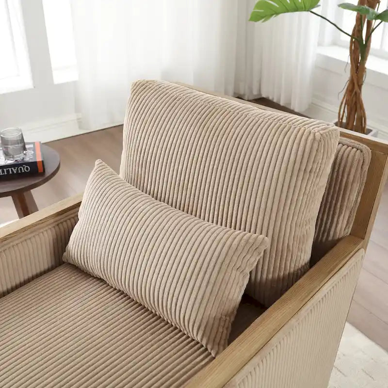 Sillón tapizado giratorio 360° en forma de barril, color beige/gris oscuro/camel, asiento individual
